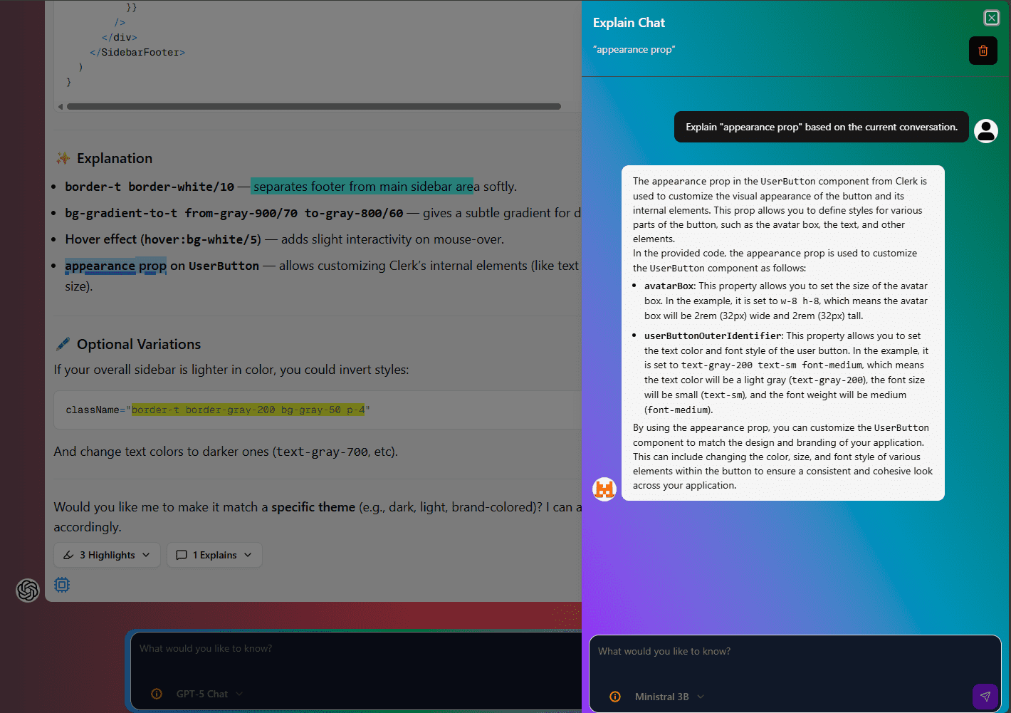 Explain Sidechat Thread